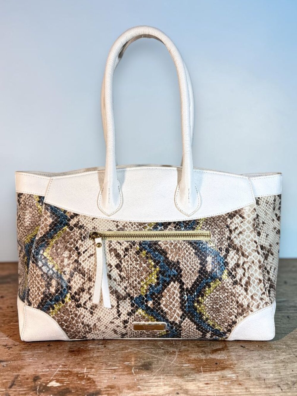 Sharif 1827 Studio Leather and Snake Foil Top Handle Shoulder Bag - SAMPLE BAG - Picture 6 of 15